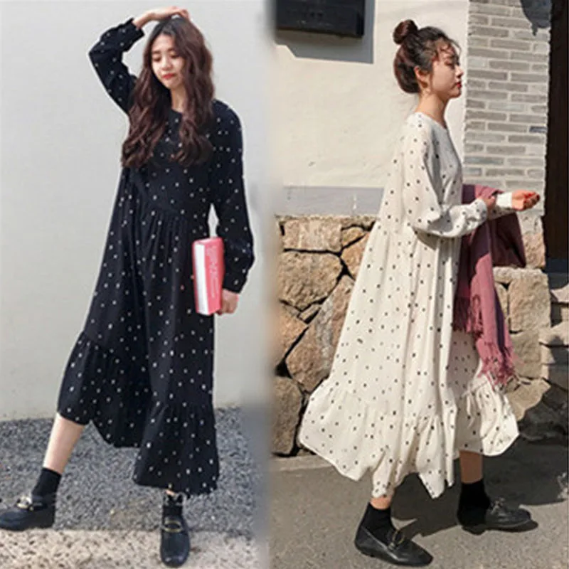 Plus Size 2019 Spring Summer European Style Brand Cothing Loose Long Sleeve Women Dresses Print Dot Linen Vestidos O-Neck Robe
Plus Size 2019 Spring Summer European Style Brand Cothing Loose Long Sleeve Women Dresses Print Dot Linen Vestidos O-Neck Robe