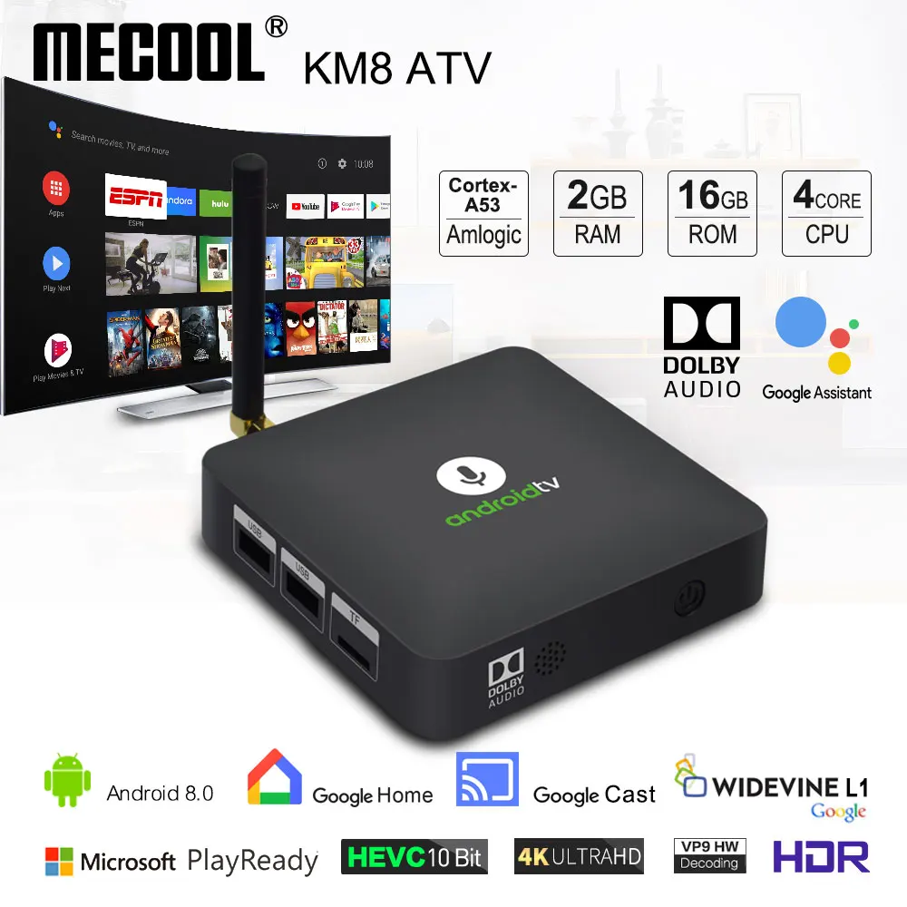 MECOOL Android tv KM8 ATV Google Voice Control Smart TV Android 8.0 Amlogic S905X 2GB DDR3 16GB TV BOX Bluetooth 4.2 Set-Top Box
MECOOL Android tv KM8 ATV Google Voice Control Smart TV Android 8.0 Amlogic S905X 2GB DDR3 16GB TV BOX Bluetooth 4.2 Set-Top Box