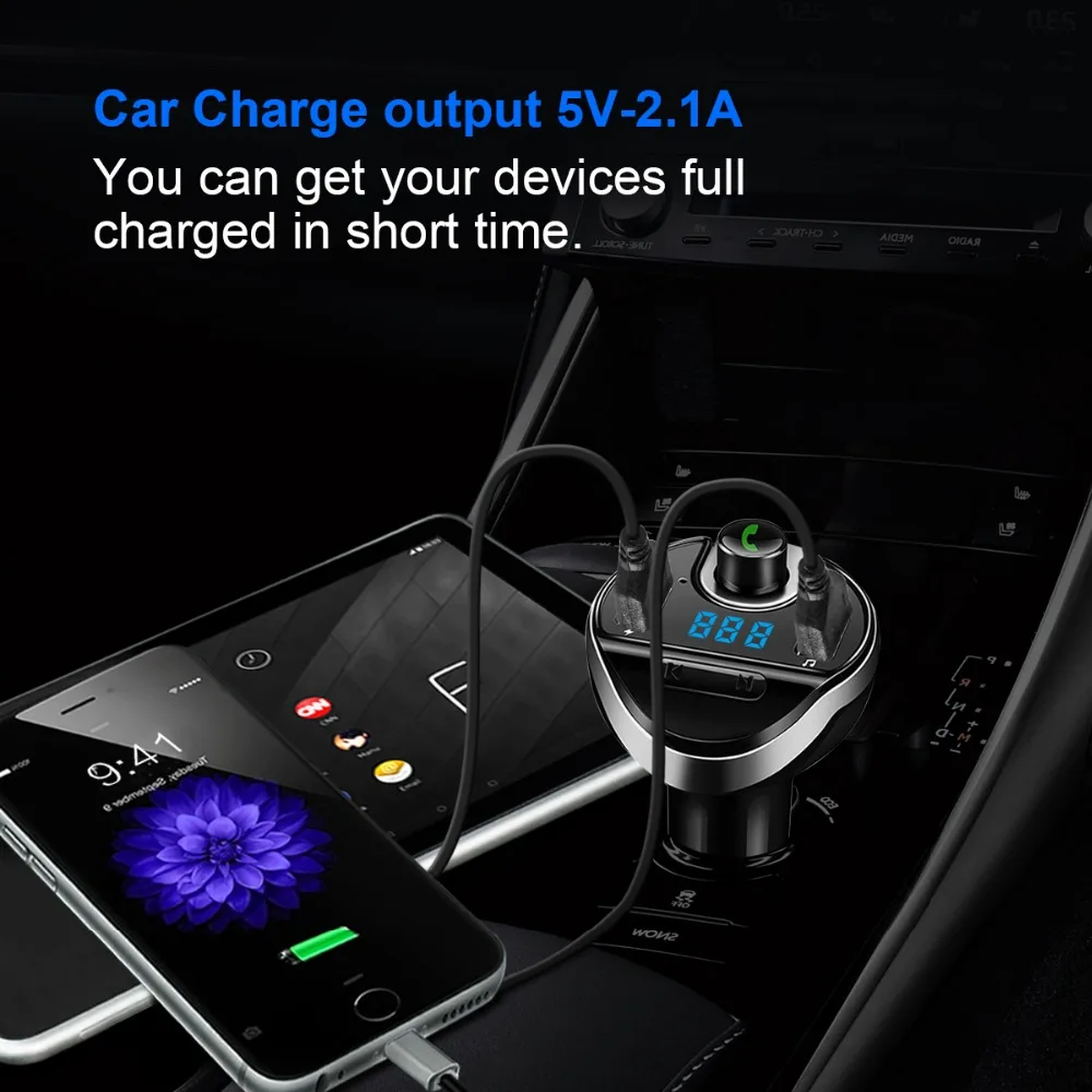 5V 2.1A Dual USB T20 Car Charger Support TF Car U Disk With Bluetooth Receive Car Mp3 Player Function Support Hands-free Call
5V 2.1A Dual USB T20 Car Charger Support TF Car U Disk With Bluetooth Receive Car Mp3 Player Function Support Hands-free Call