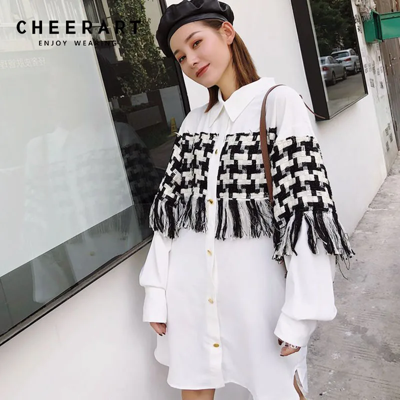 Cheerart Streetwear White Shirt Dress Patchwork Houndstooth Tassel Plus Size Loose Designer Gold Button Mini Dress Clothing
Cheerart Streetwear White Shirt Dress Patchwork Houndstooth Tassel Plus Size Loose Designer Gold Button Mini Dress Clothing