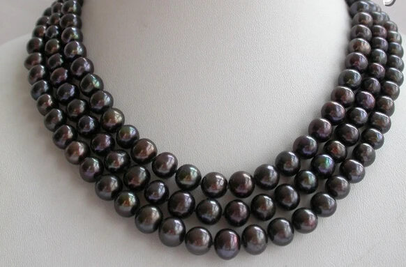 free shupping 0001311 stunning super 3rows 9-10mm round black freshwater pearl necklace ()
free shupping 0001311 stunning super 3rows 9-10mm round black freshwater pearl necklace ()