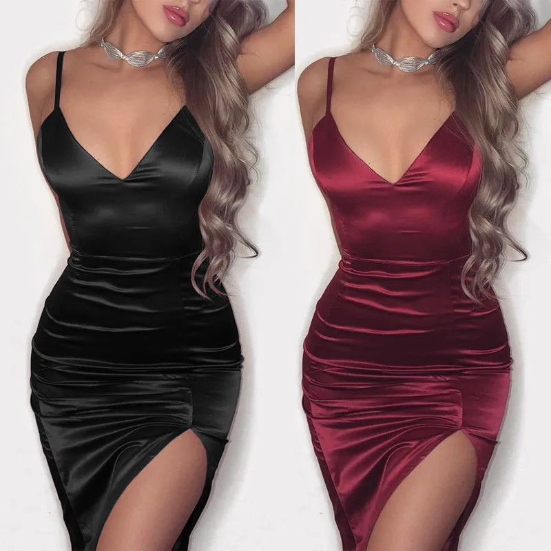 Summer Women Dresses Sleeveless V-neck Bandage Bodycon Evening Party Solid Short Mini Dress Strap Bodycon Split Pencil Dress Hot
Summer Women Dresses Sleeveless V-neck Bandage Bodycon Evening Party Solid Short Mini Dress Strap Bodycon Split Pencil Dress Hot