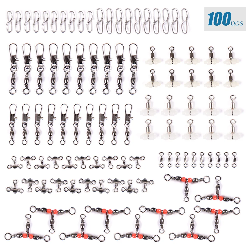 Lixada 100Pcs Coarse Carp Fishing Barrel Swivel With Safety Snap Hook Connector Solid Ring Triple Swivels Fishing Gear Set Pesca
Lixada 100Pcs Coarse Carp Fishing Barrel Swivel With Safety Snap Hook Connector Solid Ring Triple Swivels Fishing Gear Set Pesca