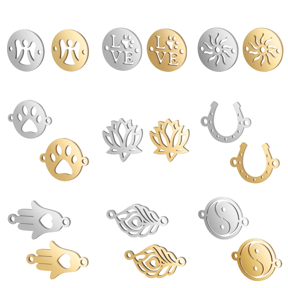 5 Pcs/lot Gold Plated Stainless Steel Feather Sun Lotus Palm Horseshoe Pendant for DIY Bracelets Anklets Jewelry Making Supplies
5 Pcs/lot Gold Plated Stainless Steel Feather Sun Lotus Palm Horseshoe Pendant for DIY Bracelets Anklets Jewelry Making Supplies