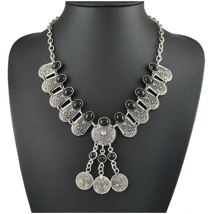 H:HYDE Black Blue 2 Colors Power choker Statement Bohemian necklace pendant Vintage Coin gypsy ethnic Silver maxi Necklace Women
H:HYDE Black Blue 2 Colors Power choker Statement Bohemian necklace pendant Vintage Coin gypsy ethnic Silver maxi Necklace Women