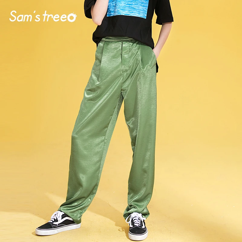 Women Japan Style Full Pants Wide Leg Pants Female Solid Satin Zipped Trousers Casual Green Solid Pants
Women Japan Style Full Pants Wide Leg Pants Female Solid Satin Zipped Trousers Casual Green Solid Pants