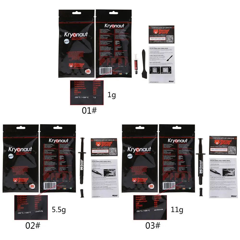 Thermal Grizzly Kryonaut CPU processor Heatsink fan Thermal compound Cooling Thermal Grease/ cooler paste 12.5 W/mk 1g/5.5g/11g
Thermal Grizzly Kryonaut CPU processor Heatsink fan Thermal compound Cooling Thermal Grease/ cooler paste 12.5 W/mk 1g/5.5g/11g