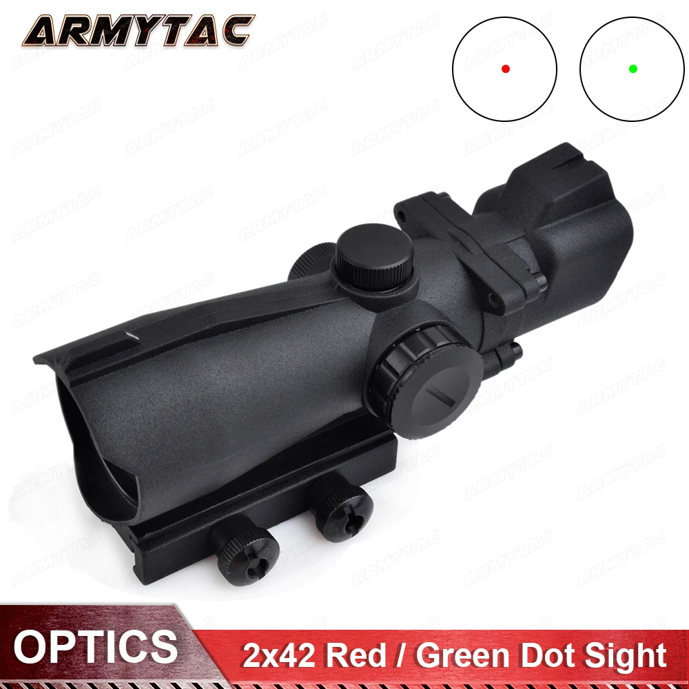 Optics Tactical 2x42 Red/Green Dot Scope Airsoft RifleScope Hunting Weapon Sight with Front Iron Sight 2 Times Magnification
Optics Tactical 2x42 Red/Green Dot Scope Airsoft RifleScope Hunting Weapon Sight with Front Iron Sight 2 Times Magnification