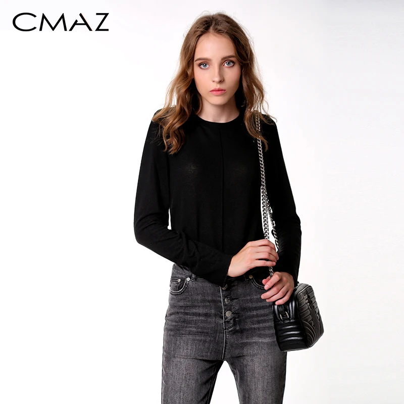 CMAZ Свитера 2019 Трикотажные дна с длинным рукавом сплошные пуловеры Женские
