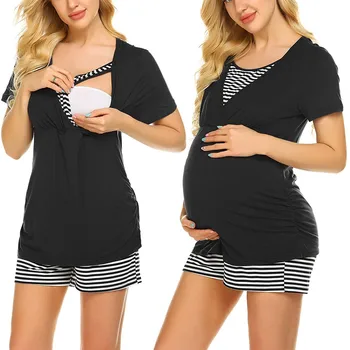 Maternity Women Short Sleeve Nursing Baby Top T-shirt+Striped Shorts Pajamas Set Maternity set
Maternity Women Short Sleeve Nursing Baby Top T-shirt+Striped Shorts Pajamas Set Maternity set