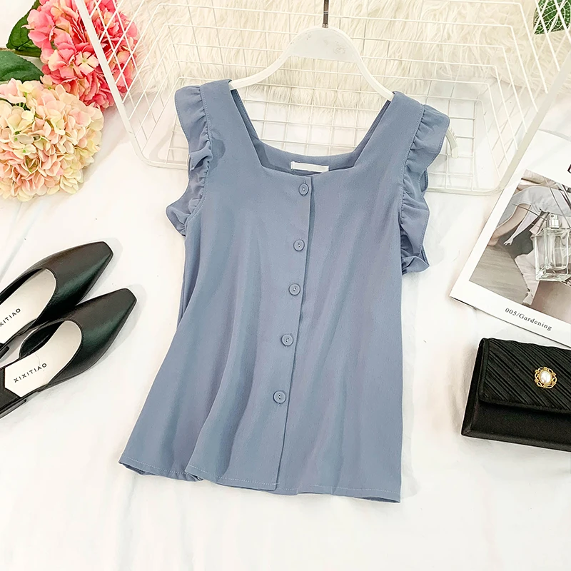 Women Pure Vest Chic Sweet Korean Single Breasted Sleeveless Chiffon Tops Korean Womens Tops and Blouses E583
Women Pure Vest Chic Sweet Korean Single Breasted Sleeveless Chiffon Tops Korean Womens Tops and Blouses E583