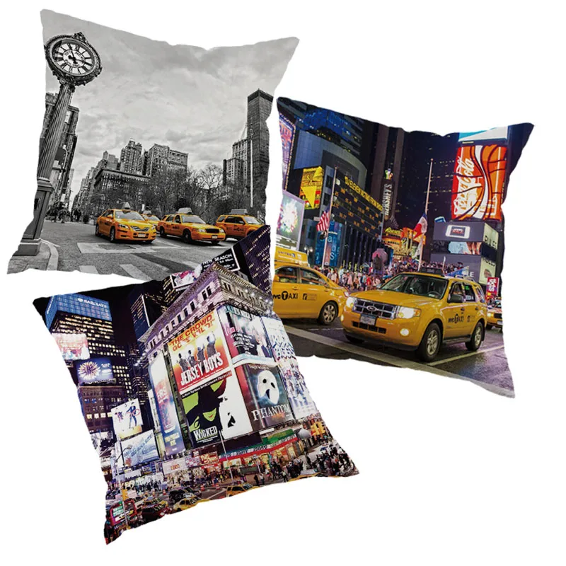 Image Time square pattern decorative throw pillow case polyester cushion cover creative decoration for home sofa fartory outlet