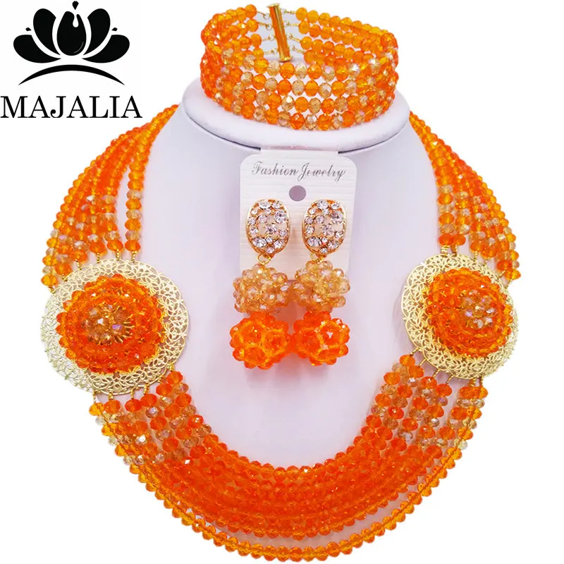 Majalia Romantic Nigeria Wedding African Beads Jewelry Set Orange and Gold ab Crystal Necklace Bridal Jewelry Sets 6OP019
Majalia Romantic Nigeria Wedding African Beads Jewelry Set Orange and Gold ab Crystal Necklace Bridal Jewelry Sets 6OP019
