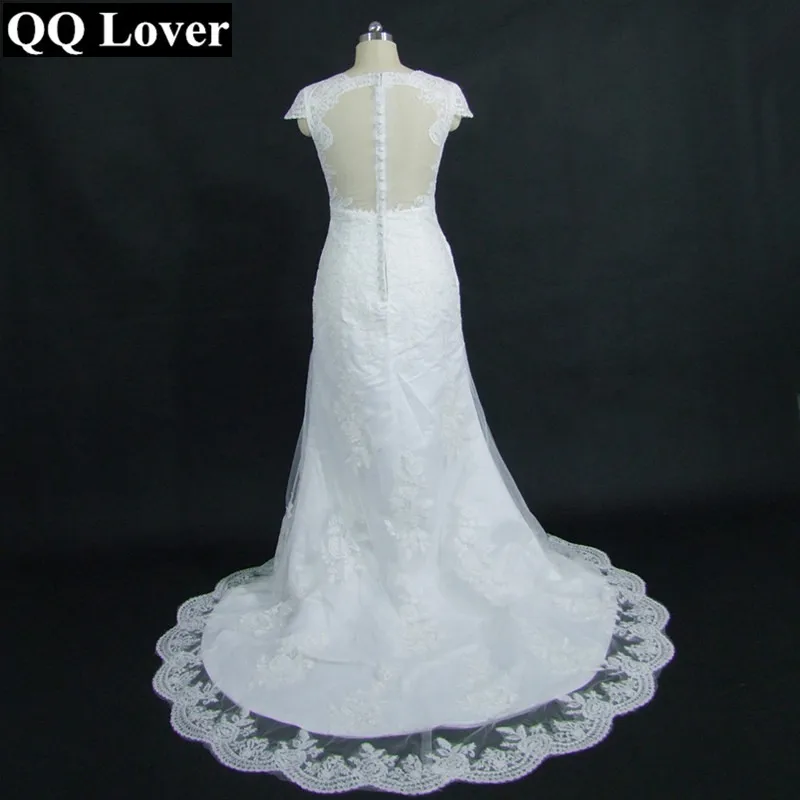 

QQ Lover 2019 New Arrival Good Quality Lace Short Sleeve Mermaid Wedding Dresses See Through Back Bride Dresses Vestido De Noiva