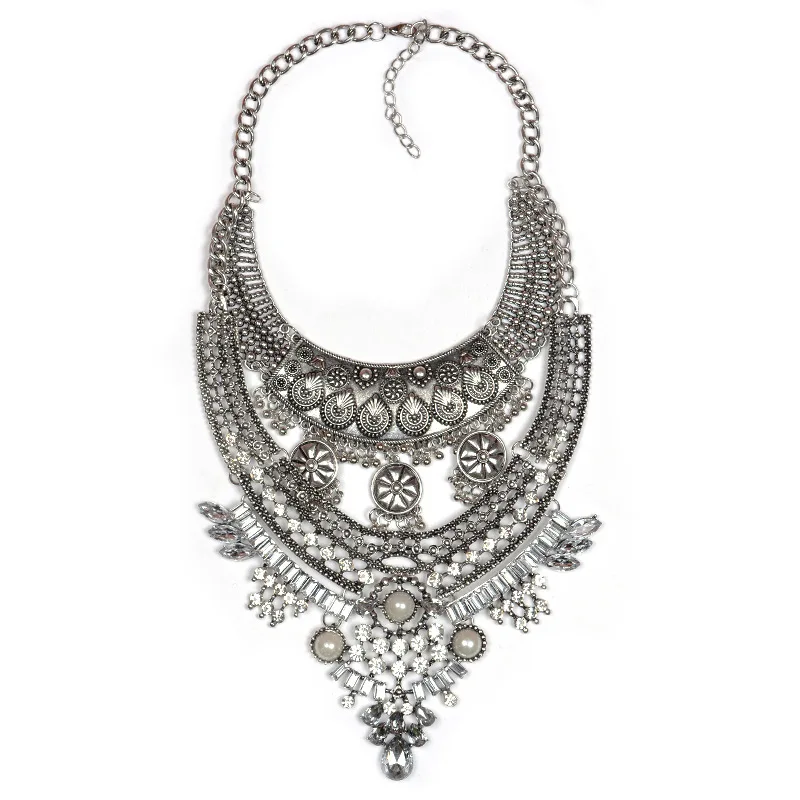 2017 Boho серебряный металлический чокер колье классика длинное большое Хрустальное