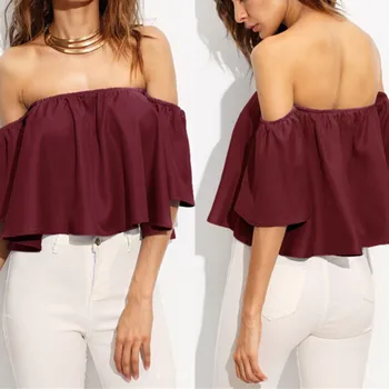New Womens Blouse White Flare Wide Sleeve Shoulderless Solid Tank Tops Off Shoulder Blouse Cropped Casual Summer
New Womens Blouse White Flare Wide Sleeve Shoulderless Solid Tank Tops Off Shoulder Blouse Cropped Casual Summer
