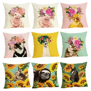 Animal wearing flowers linen cushion pillowcase Office lumbar pillowcase home textile pillow custom
Animal wearing flowers linen cushion pillowcase Office lumbar pillowcase home textile pillow custom