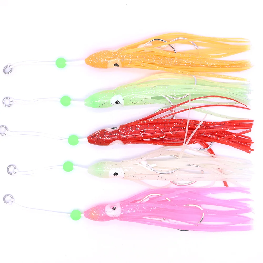 CASTFUN Soft Lure Rubber Squid Jig Assistant Hook Skirt 5pcs/lot Glow Silicone Eyes Fishing Lure Jigging Octopus Artifical Bait
CASTFUN Soft Lure Rubber Squid Jig Assistant Hook Skirt 5pcs/lot Glow Silicone Eyes Fishing Lure Jigging Octopus Artifical Bait