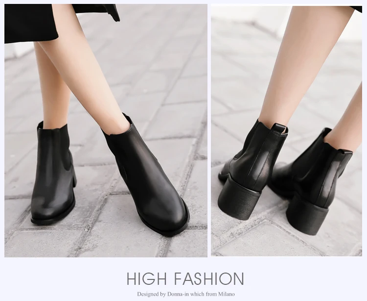 Donna-in genuine calf leather winter boots classic Chelsea boots round toe thick heel natural leather women boots (22)