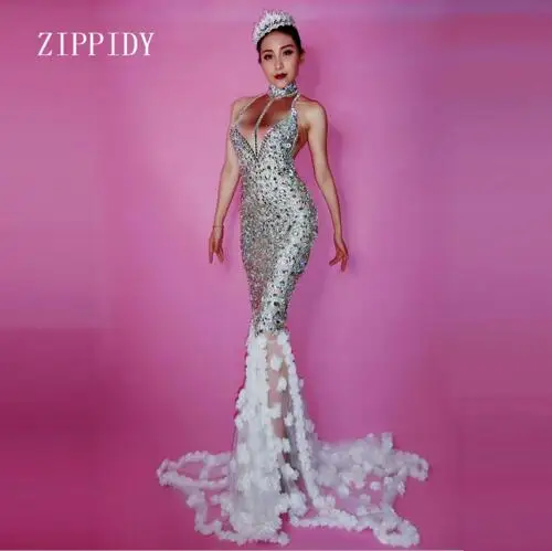 Fashion Luxurious Rhinestones Dress Glisten Stones Evening Long Train Flowers Dress Women's Prom Birthday Dresses
Fashion Luxurious Rhinestones Dress Glisten Stones Evening Long Train Flowers Dress Women's Prom Birthday Dresses