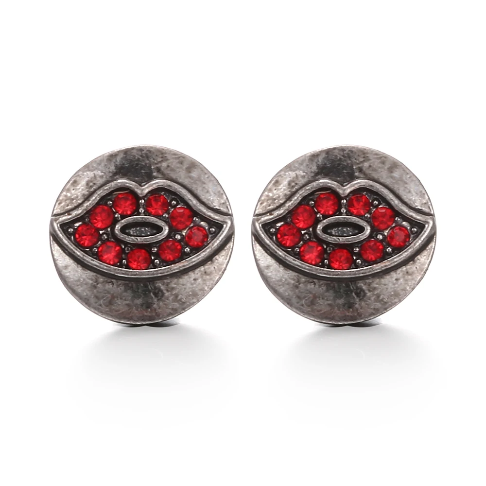 4 Colors Mini Crystal Lips Ginger Snap Button Vintage Gun Black Sexy Mouth DIY 12mm Earrings Bracelets Jewelry Gift | Украшения и
