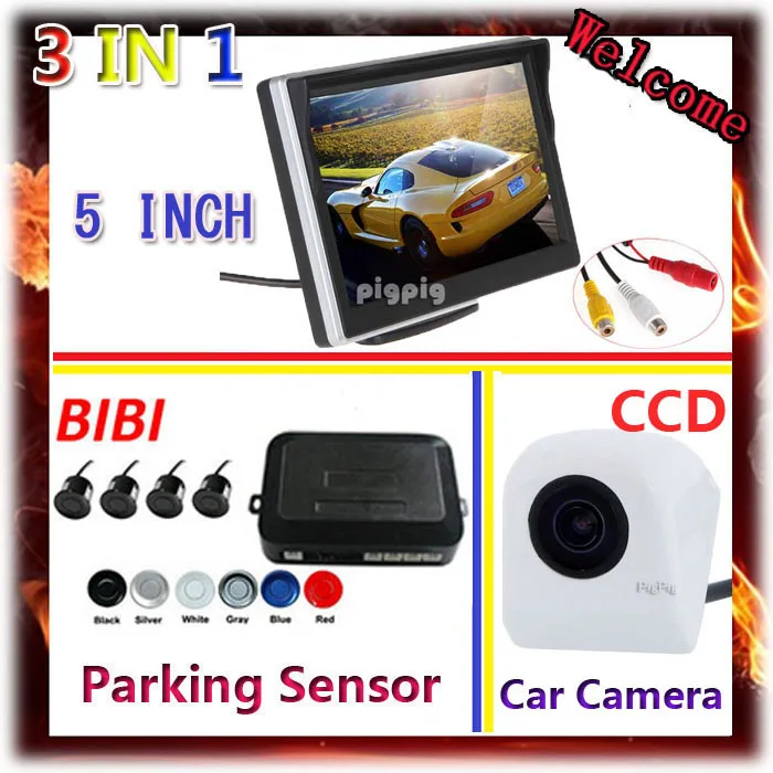 

5"tft Car Mirror Monitor + CCD Rear View Camera Car + Auto Parking Assist Video Reverse Radar System 4 Sensor 7 Colors choose
