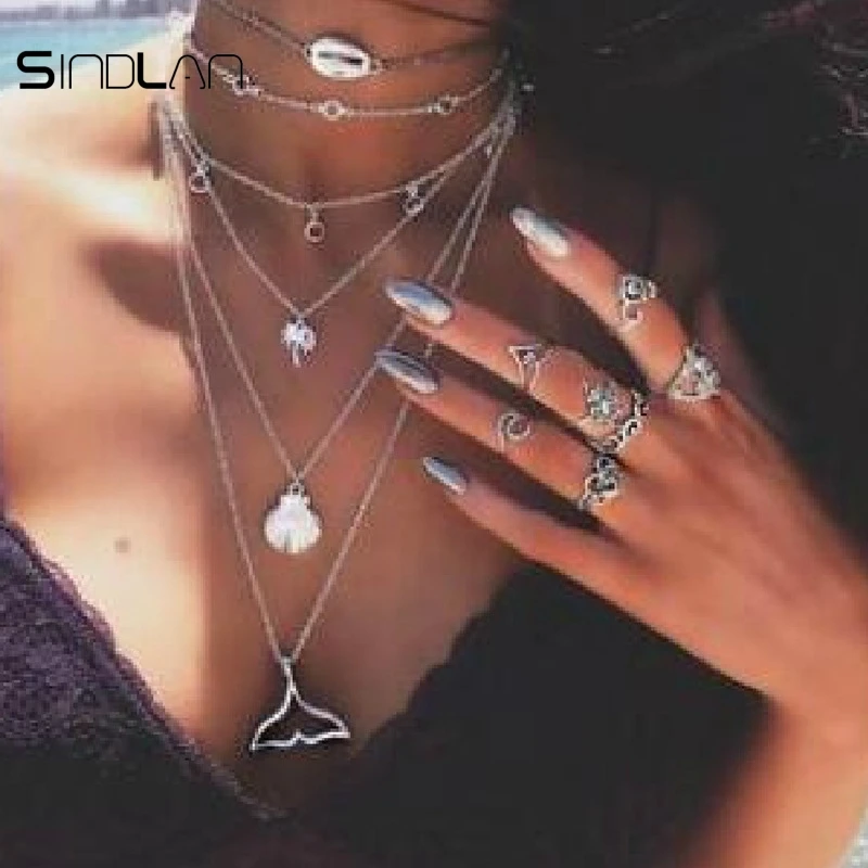 Sindlan Necklace Multilayer Bohemian Metal Shell Coconut Tree Mermaid Tail Pendant Clavicle Chain Long Dangle Necklace For Women
Sindlan Necklace Multilayer Bohemian Metal Shell Coconut Tree Mermaid Tail Pendant Clavicle Chain Long Dangle Necklace For Women