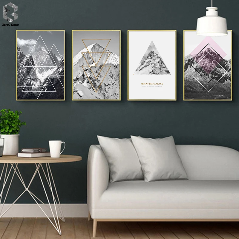 Nordic Geometric Mountain Paintings Modern Art Canvas Painting Posters And Prints Wall Pictures For Living Room Home Decoration | Дом и сад