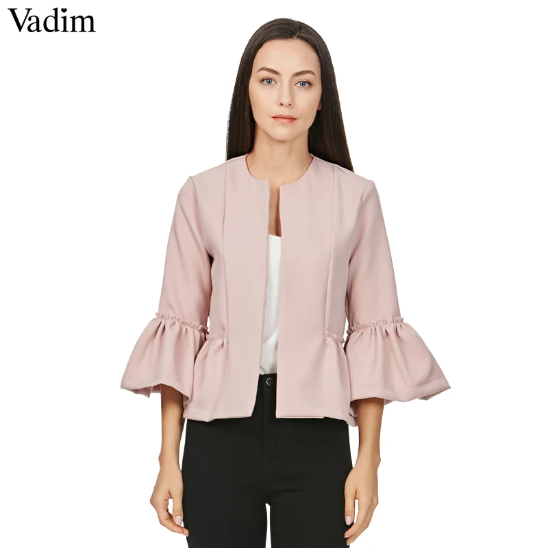 Vadim women sweet ruffles jacket open stitch design flare sleeve coats solid ladies casual brand outerwear tops CT1522
Vadim women sweet ruffles jacket open stitch design flare sleeve coats solid ladies casual brand outerwear tops CT1522
