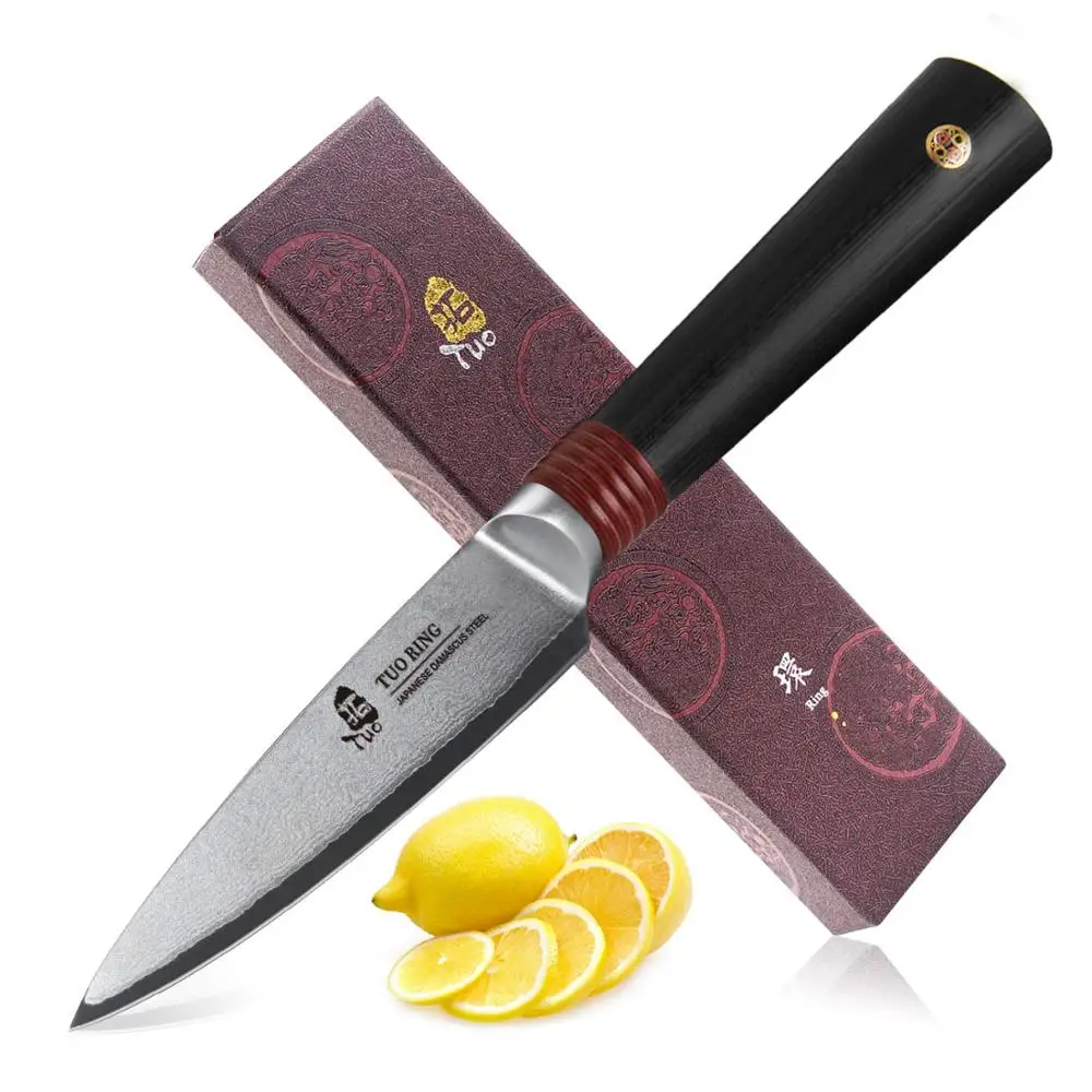 TUO Cutlery Paring Knife - Japanese AUS-10D Dragon Pattern Damascus Peeling Fruit Knife with Dishwasher Proof G10 Handle - 3.5''
TUO Cutlery Paring Knife - Japanese AUS-10D Dragon Pattern Damascus Peeling Fruit Knife with Dishwasher Proof G10 Handle - 3.5''
