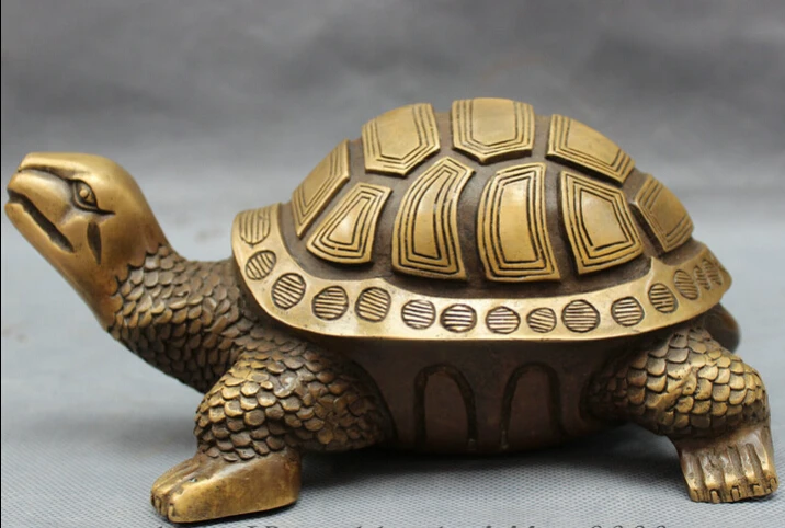 

song voge gem S4976 8" Chinese Bronze Buddhism Collect Wealth Longevity Sea Turtle Statue Sculpture