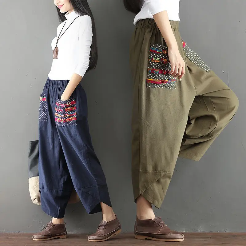 Summer, Autumn, Big Code, Folk Trousers, Women's Quilt, Cotton, Hemp, Trousers, Loose Pants, Haren Pants, Linen, Nine Pants.
Summer, Autumn, Big Code, Folk Trousers, Women's Quilt, Cotton, Hemp, Trousers, Loose Pants, Haren Pants, Linen, Nine Pants.