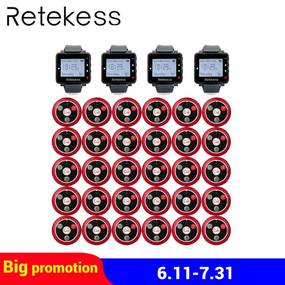 RETEKESS Restaurant Waiter Calling System Wireless Table Bell Pagers 4 Watch Receiver + 30 Call Button Customer Service Beepers
RETEKESS Restaurant Waiter Calling System Wireless Table Bell Pagers 4 Watch Receiver + 30 Call Button Customer Service Beepers