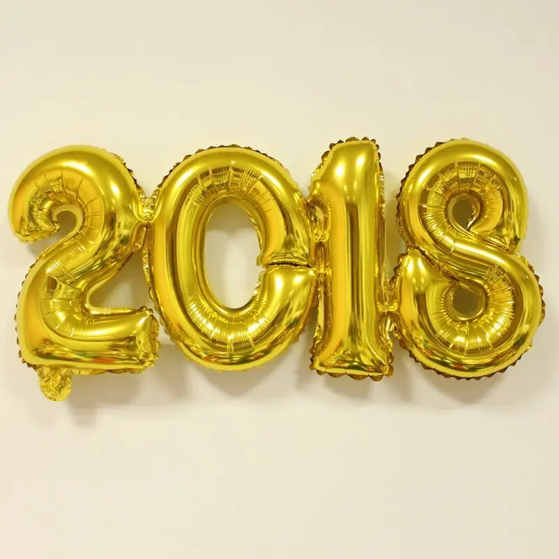 Фото 4 шт./лот номер 2018 золото/серебро 65X30 см шар Фольга ballon счастливого Нового года