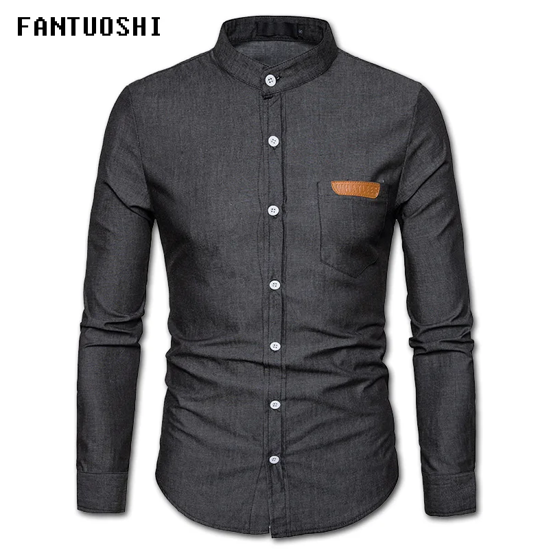 Spring Casual Shirt Men 2018 New Long sleeves Denim Shirt Mens Stand collar Solid color Brand Clothing Black blue XXL
Spring Casual Shirt Men 2018 New Long sleeves Denim Shirt Mens Stand collar Solid color Brand Clothing Black blue XXL