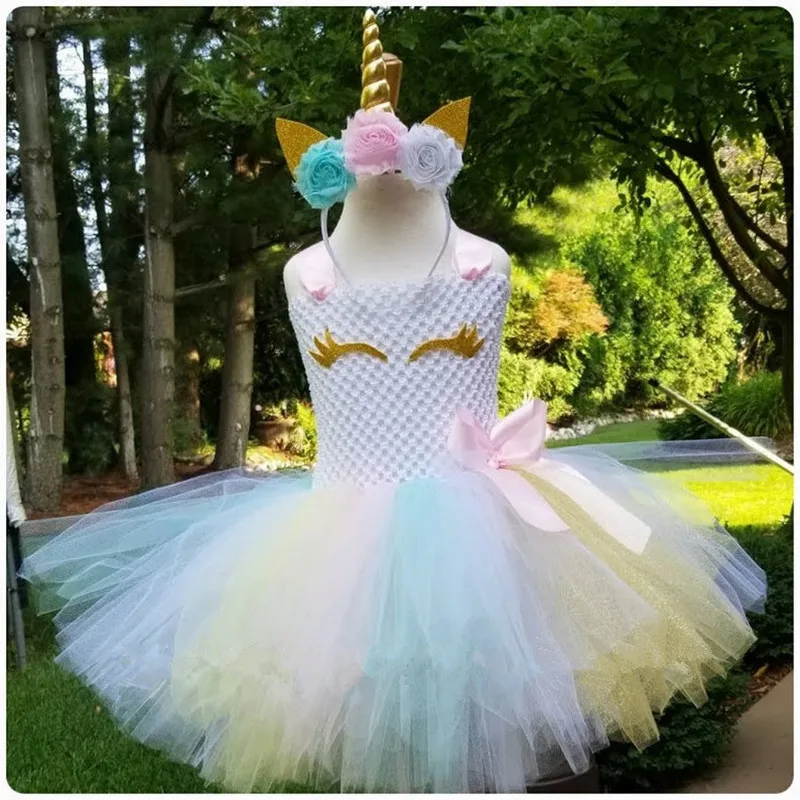 Girls Pastel Unicorn Tutu Dress Kids Crochet Tulle Dress with Flower Hairbow Children Birthday Party Cosplay Costume Dress Cloth
Girls Pastel Unicorn Tutu Dress Kids Crochet Tulle Dress with Flower Hairbow Children Birthday Party Cosplay Costume Dress Cloth