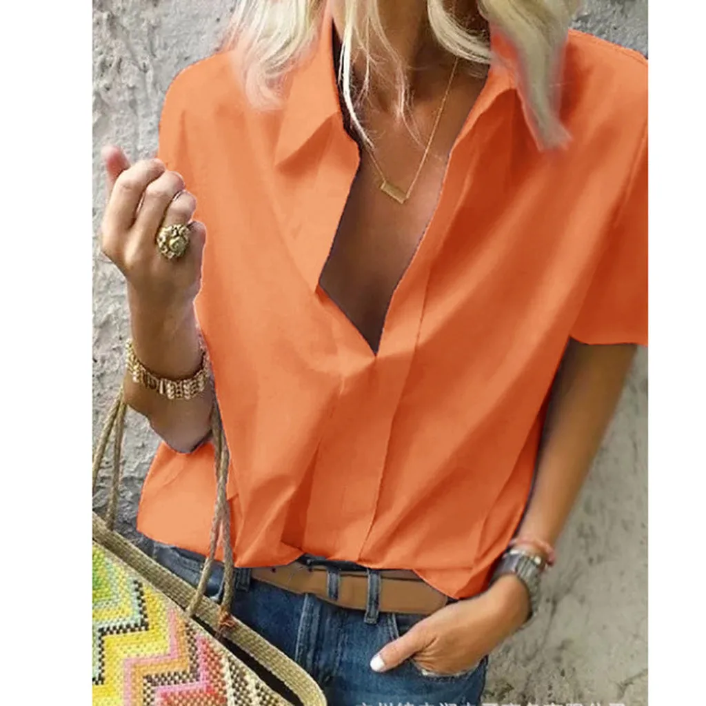 Women's Blouses Short Sleeve With V-neck Loose Tops Ladies' Shirt Pure Color Casual Women's blusas verano mujer 2019 Summer Shir
Women's Blouses Short Sleeve With V-neck Loose Tops Ladies' Shirt Pure Color Casual Women's blusas verano mujer 2019 Summer Shir