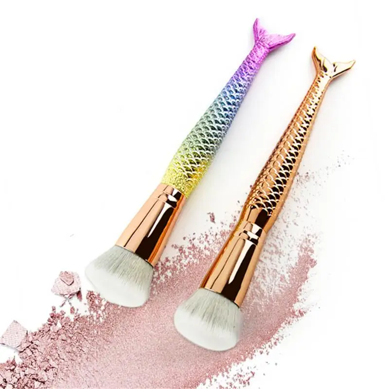 

1pc Diamond Rose Gold Makeup Brush Set Mermaid Fishtail Shaped Foundation Powder Cosmetics Brushes Rainbow Eyeshadow Brush Kit