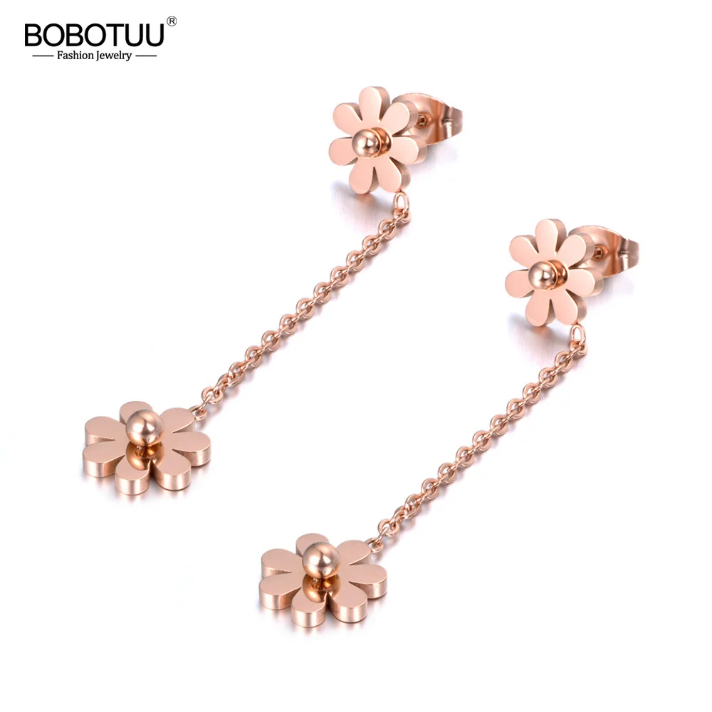 BOBOTUU Double Small Daisy Long Earrings Female For Women Titanium Rose Gold Color Steel Jewelry Girls The Best Gift BE18330
BOBOTUU Double Small Daisy Long Earrings Female For Women Titanium Rose Gold Color Steel Jewelry Girls The Best Gift BE18330