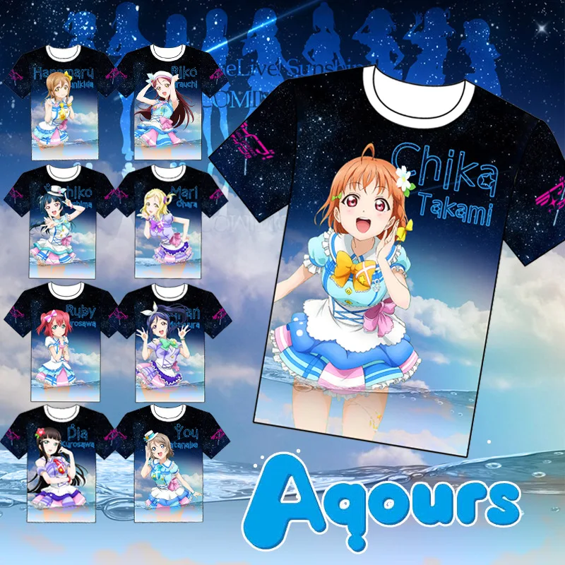9Colors LoveLive! Sunshine! Aqours Printed T-shirt Cosplay Costume Love Live Takami Chika Short Sleeve Tee Shirt Casual Tops
9Colors LoveLive! Sunshine! Aqours Printed T-shirt Cosplay Costume Love Live Takami Chika Short Sleeve Tee Shirt Casual Tops