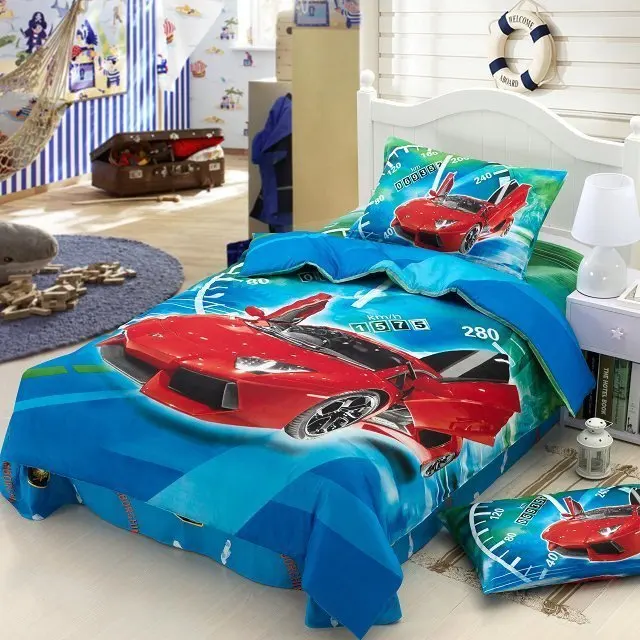 Image Race Cars Kids boys cartoon baby bedding  set children twin size bedspread bed in a bag sheet sheets duvet cover bedroom