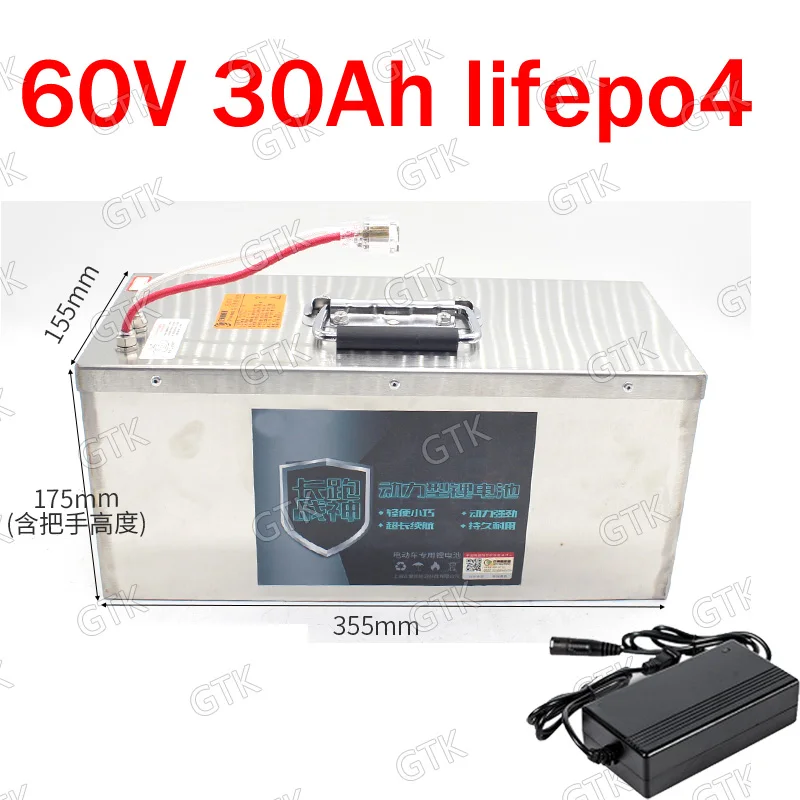 GTK lithium 60V 30Ah lifepo4 battery with BMS for 2500w 1500W Bicycle bike Scooter boat Tricycle Forklift Tricycle + 5A charger
GTK lithium 60V 30Ah lifepo4 battery with BMS for 2500w 1500W Bicycle bike Scooter boat Tricycle Forklift Tricycle + 5A charger