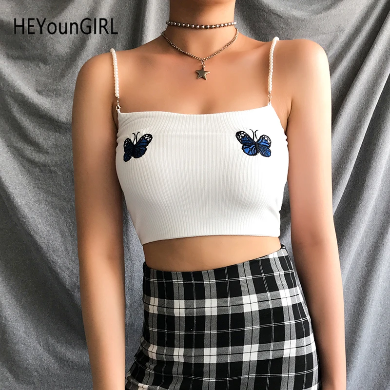 HEYounGIRL Bead Chains White Spaghetti Strap Top Embroidery Butterfly Cami Top Casual Backless Sleeveless Crop Tops Tees Women
HEYounGIRL Bead Chains White Spaghetti Strap Top Embroidery Butterfly Cami Top Casual Backless Sleeveless Crop Tops Tees Women