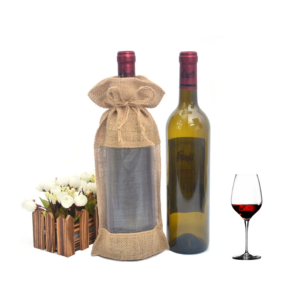 

Джутовые подарочные мешочки для винных бутылок с окошком из органзы, 10 шт., 5,9x12,6 дюйма, для красного вина, шампанского, свадебных сумок