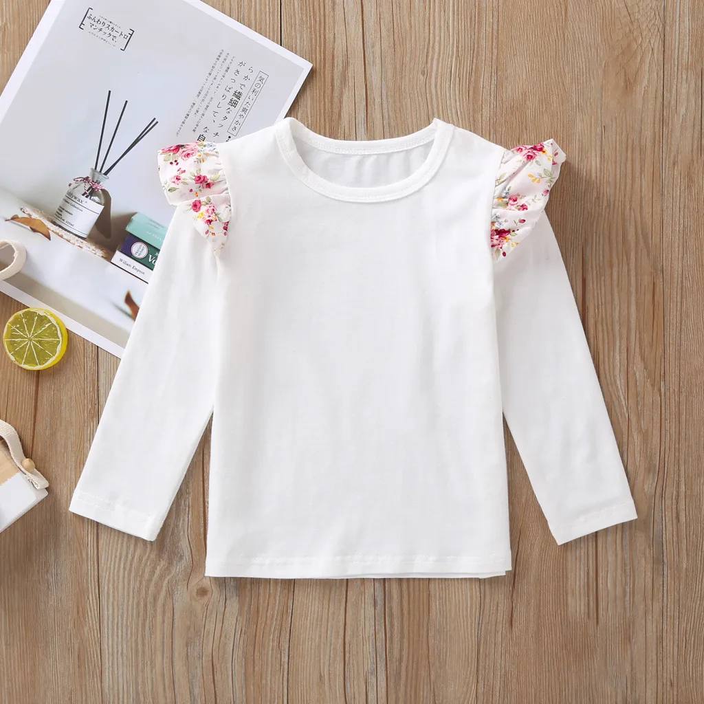Комплект одежды для детей футболка с рюшами маленьких девочек топы юбка