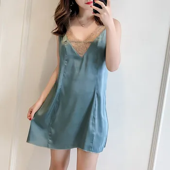 Blue Women Sleepwear 2019 Summer Lace Lingerie Nightgown Sexy Backless Night Dress Forked Home Wear Elegant Satin Negligees
Blue Women Sleepwear 2019 Summer Lace Lingerie Nightgown Sexy Backless Night Dress Forked Home Wear Elegant Satin Negligees