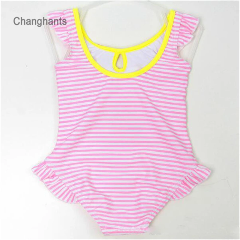 Baby Girls Swimwear Pink Striped Pattern 1-8Y Kids Swimming wear Children One Piece Bathing Suit Summer Beach Wear 16