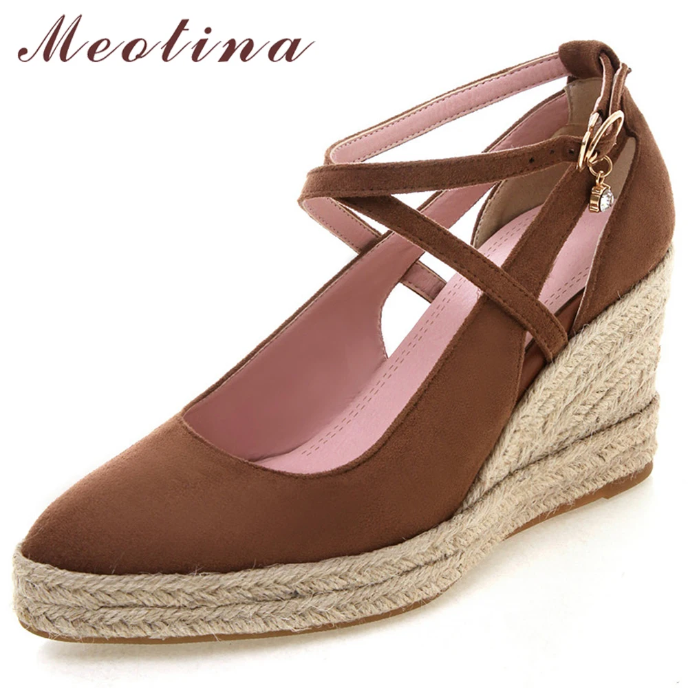 Meotina Women Shoes High Heels Cross-tied Platform Wedge High Heels Shoes Buckle Pointed Toe Ladies Pumps Summer Plus Size 33-44
Meotina Women Shoes High Heels Cross-tied Platform Wedge High Heels Shoes Buckle Pointed Toe Ladies Pumps Summer Plus Size 33-44