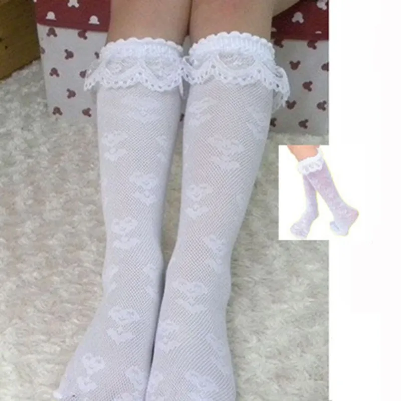 Fashion 1 Pair Pretty Girl Toddler Tights Lace Thigh Knee Winter Warm High Socks Thick Trim Frilly Ankle High Socks Free Shipping CL0858 (1)