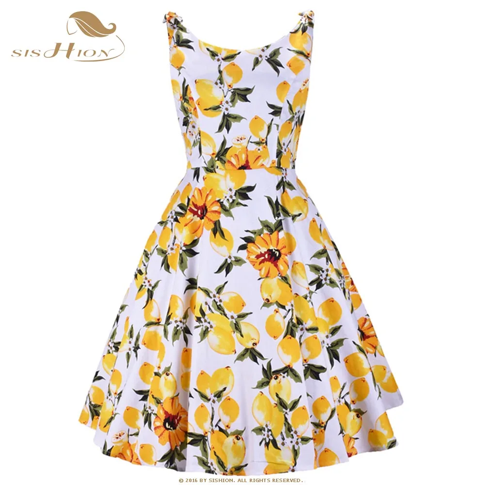 SISHION 2019 Women Summer Dress Spaghetti Strap VD1113 Fruit Yellow Lemon Print Cotton Sexy Swing Retro Party Vintage Dress
SISHION 2019 Women Summer Dress Spaghetti Strap VD1113 Fruit Yellow Lemon Print Cotton Sexy Swing Retro Party Vintage Dress